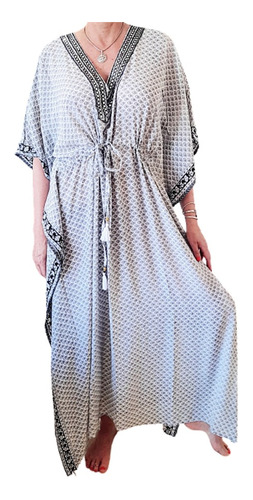 Vestido Indiano Em Seda Estilo Kaftan Free Size Importados