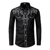 Western Vaquero Camisa Hombres Marca Diseño Bordado Slim Fi