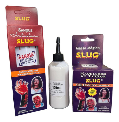 Kit Slug Massa 200gr + Sangue Artificial120ml + Látex 100ml