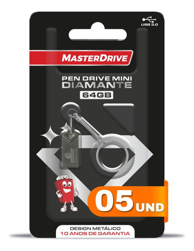 Kit 5 Mini Pendrive 64gb Usb 3.0 Masterdrive Diamante Nano