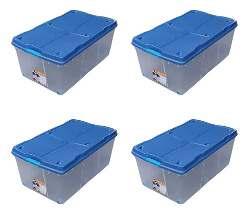 Pack 4 Cajas Organizadoras 100lts Wenco C/ Ruedas 82x48x35cm