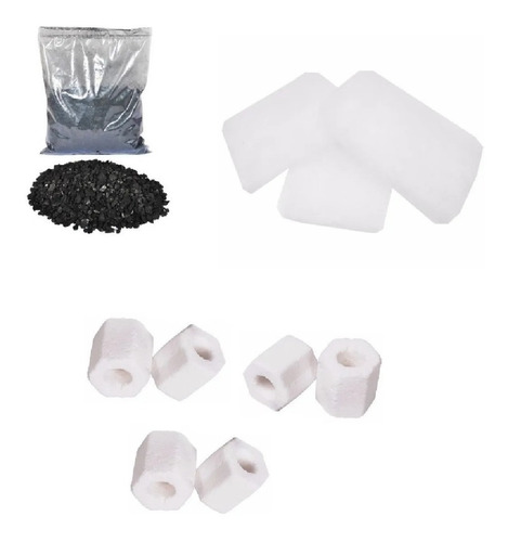Refil Para O Filtro Jebo 508 Kit Com Perlon Ceramica Carvão