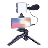 Kit Video Camara Streaming Luz Led Microfono Tripode Celular