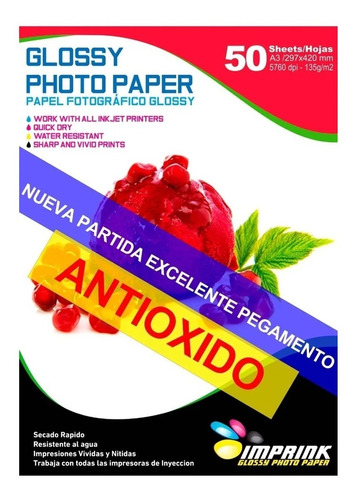 Papel Adhesivo Glossy A3/135g 50 Hojas