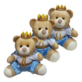 Urso Príncipe De Pelúcia Azul Trio Ursinhos Para Nicho 15, 18 E 22cm - Quarto De Bebê Menino