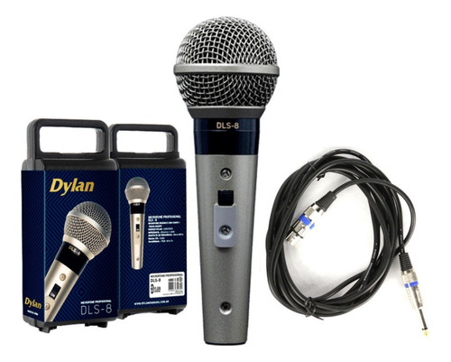 Microfone Cardioide Dylan Dls-8 Profissional Estojo Chave On Cor Prata