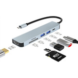 6 En 1 Usb Hub Adaptador Sd Pd Tipo C Hdmi 4k Para Mac iPad