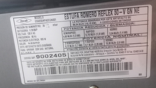 Estufa Haceb 4 Puestos 50 Cm Gas Natural Romero Reflexnegro