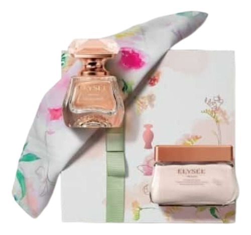 O Boticário Kit Elysée: Parfum 50ml + Creme Acetinado Hidrat Corp 250g + 1 Lenço Floral (66 X 65cm) (3 Itens + Caixa De Presente Lacrada)