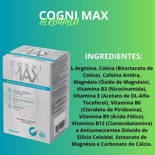 Cognimax 60 Caps 550mg Herbamed Cogmax Suplemento Vitamínico Sabor Sem Sabor
