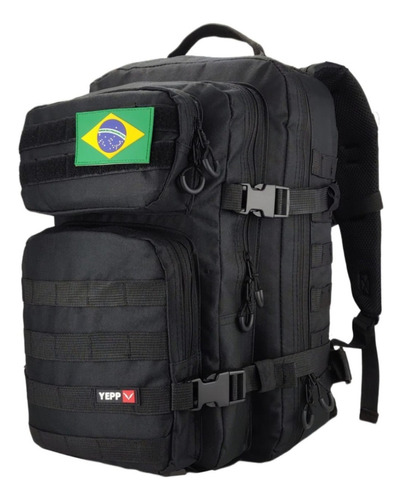 Mochila Tática Para 45 Litros Br Impermeável Patch Grande Cor Preto