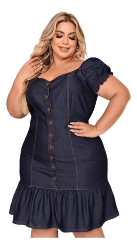 Vestido Feminino Jeans Plus Size Peplum Sem Lycra Premium