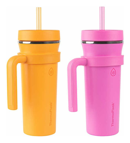 Thermoflask,  Vasos Térmicos Con Popote Y De 950ml 2 Piezas!