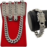 Corrente Masculina Cravejada Ice 60cm + Pulseira Grossa Top