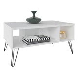 Mesa De Centro En Mdp 59cm Patas En Acero Blanco