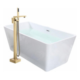 Solana Kit Tina De Baño Blanca Rectangular De Acrílico Slim 170x80x60 Cm + Grifo Independiente Monomando Gold / Kit De Lujo Bañera Con Acrílico Con Alto Brillo Para Cuarto De Baño