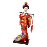 1 Decoración Del Hogar De Muñeca Geisha Roja Con Flauta 1