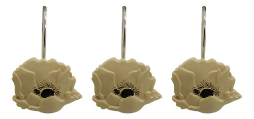 Ganchos Para Cortina De Baño Con Diseño Poppies Artesanal Color Beige