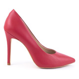 Scarpin Feminino Salto Alto Todo Vermelho Couro Bico Fino