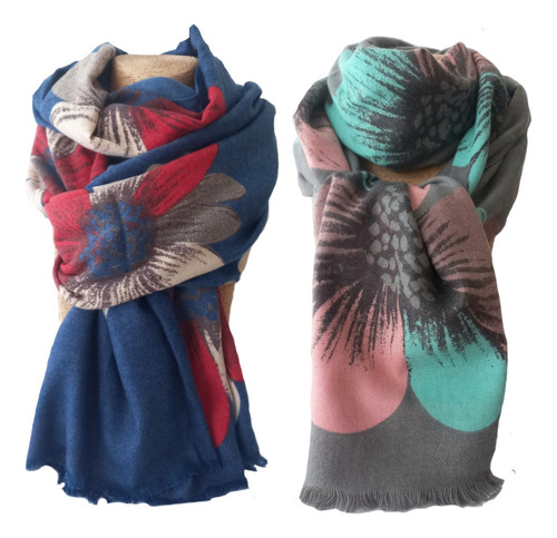 Pack X 2 Pashminas Manton Cashmere Estampados 186 X 67cm