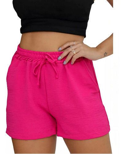 Shorts Duna Feminino Soltinho Liso Curto Cintura Alta Bolso