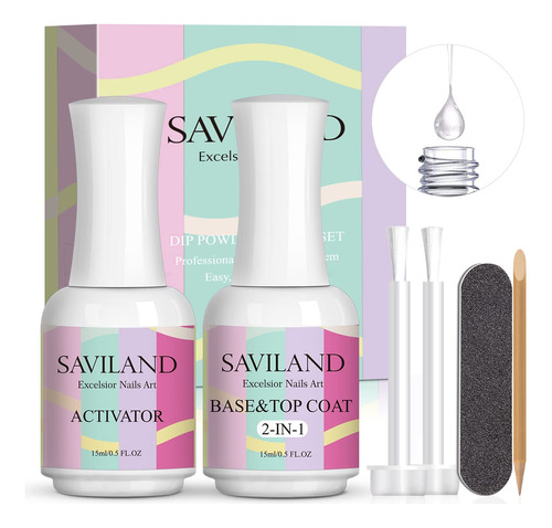 Saviland 2 In 1 Dip Powder Base & Top Coat With Activator 15