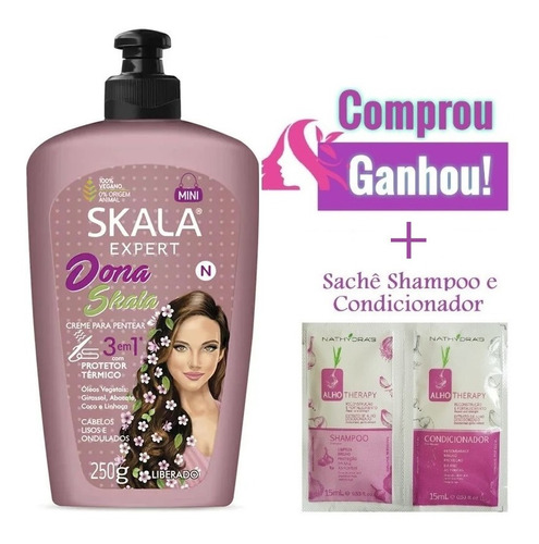 Dona Skala Creme Para Pentear 3 Em 1 Com Termoprotetor Skala