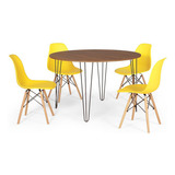 Mesa De Jantar Base Hairpin 120cm Natural + 4 Cadeiras Solo Cor Amarelo