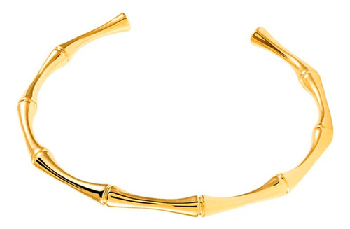 Brazalete - Pulseras Abierta Bambú Acero Bañado En Oro 18k