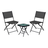 Set Juego De Jardín Balcón Silla Con Mesa Plegable Acero 