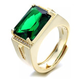 Anel Masculino Ajustavel Banhado A Ouro 18 K Pedra Verde