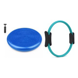 Kit Disco De Equilíbrio C/bomba E Arco Anel De Pilates Cor Azul