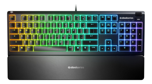 Teclado Gamer Steelseries Apex 3 Qwerty Steelseries Whisper-quiet Switch Inglés Us Color Negro Con Luz Rgb