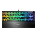 Teclado Gamer Steelseries Apex 3 Qwerty Steelseries Whisper-quiet Switch Inglés Us Color Negro Con Luz Rgb