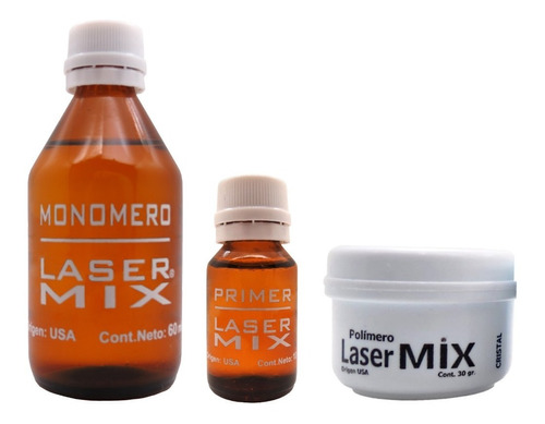 Kit Laser Mix Acrilico Uñas Esculpidas Primer + Monomero + Polimero 