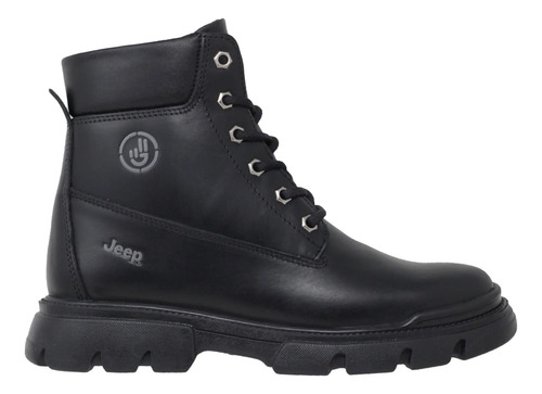Botas Jeep Mujer Negras Piel 18250 Casuales Agujeta Original
