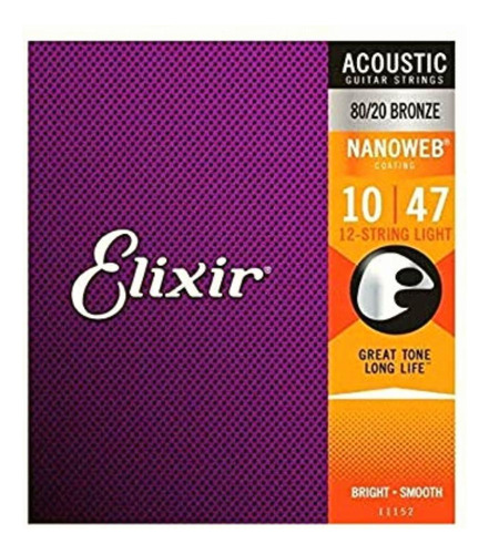 Elixir Cuerdas Para Guitarra Acústica, 12 Cuerdas,