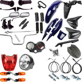 Kit Carenagem + Kit Farol Pisca Cg 125 Fan 2009 A 2013 Azul