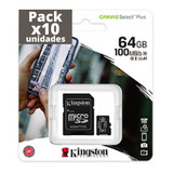 Pack X10 Tarjeta De Memoria Micro Sd64 Gb Kingston Clase 10