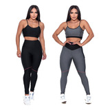 Kit 2 Conjuntos Academia Feminino Legging + Top Bojo Premium