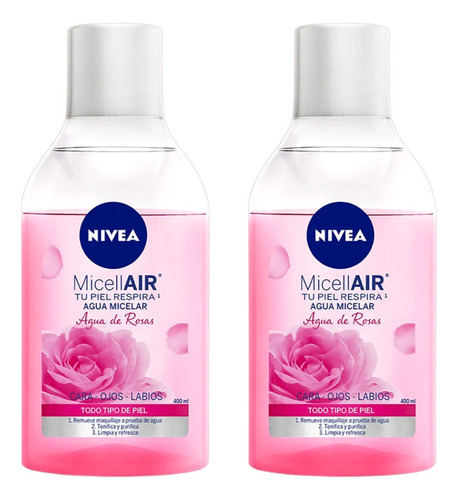 2 Pack Agua Micelar Agua De Rosas Nivea 400 Ml  Original