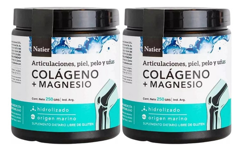 Natier Colágeno Magnesio Polvo Hidrolizado Concentrado 250g Pack X2
