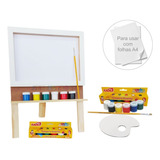 Kit Mini Cavalete Flip Chart P/ Pintura Tinta Pincel Paleta