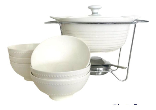 Rechaud Porcelana Redondo E Bowls Porcelana 7pç