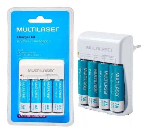 Carregador Multilaser Cb054 E Kit 4 Pilhas Aa Recarregável 