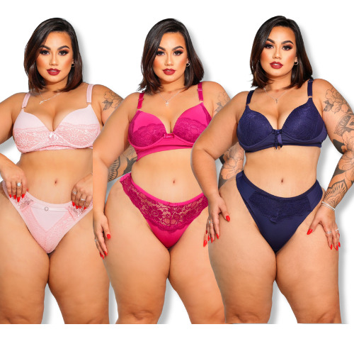 Conjunto Plus Size Calcinha E Sutiã Fio Dental Rendado