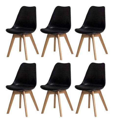 Kit 6 Cadeiras Eames Eiffel Wood Leda Saarinen Design