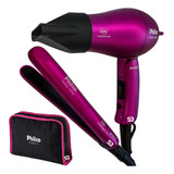 Secador De Cabelo Mini E Chapinha Kit Viagem Bivolt + Brinde