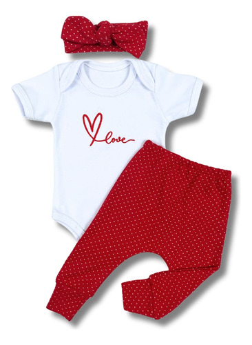 Conjunto Roupa Bebe Menina Bordado 100% Algodão Coração