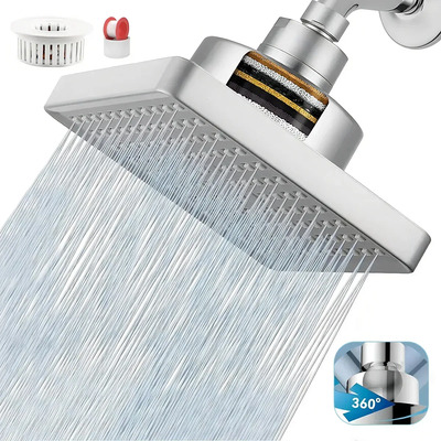 Wiknices Cabezal De Ducha Con Filtro De Ducha De 20 Etapas Giratorio 360 Grados Fabricado En Material Abs De Alta... Plata Cromado